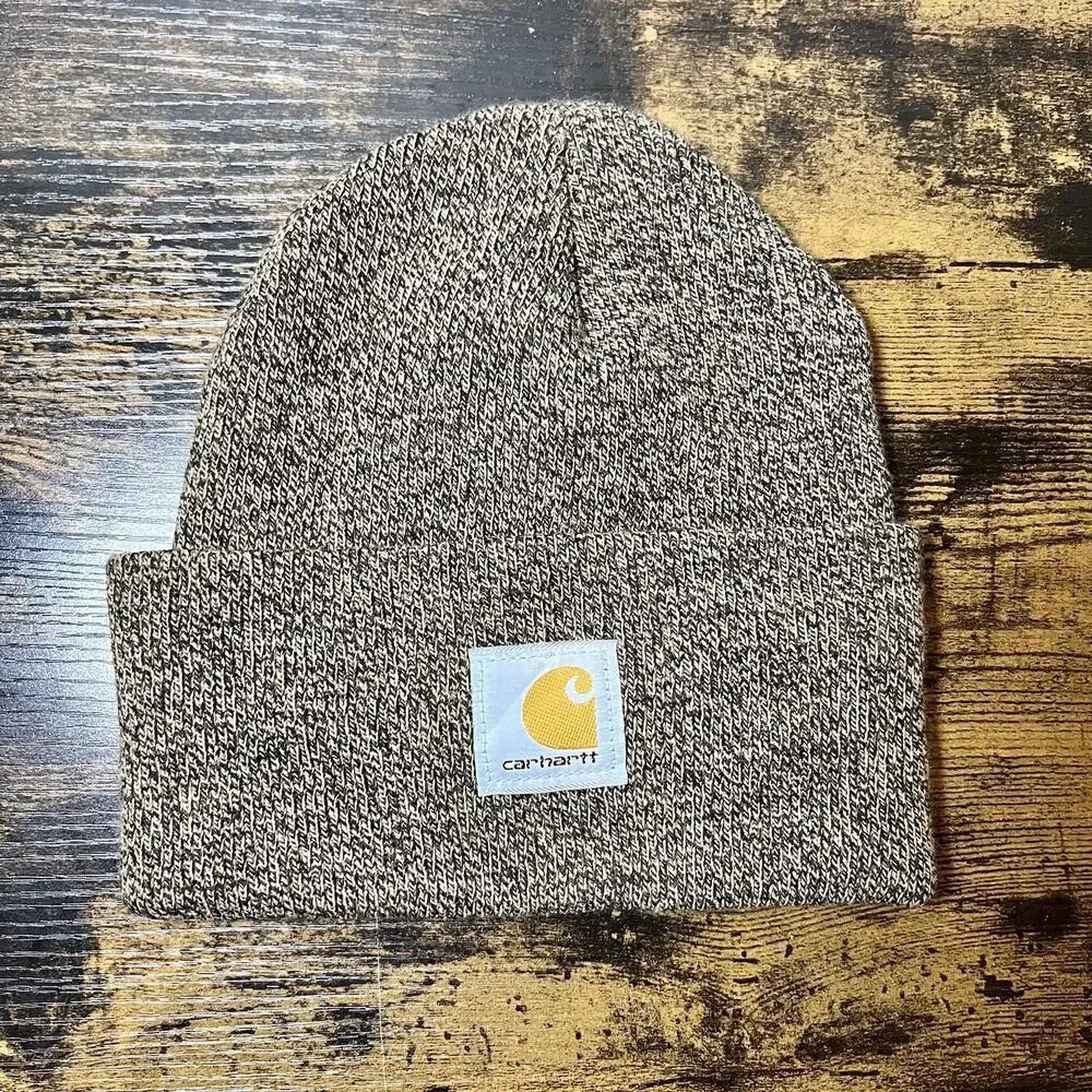Carhartt Beanie Hat Brown Heather Front Patch Work Wear One Size Cap USA